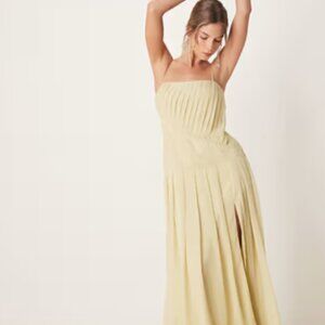 ASOS Design Pleated Midi Cami Dress in Pale Yellow
